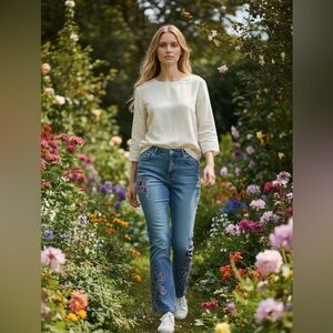 Dana Buchman Abstract Floral Screen Print Jeans NWOT